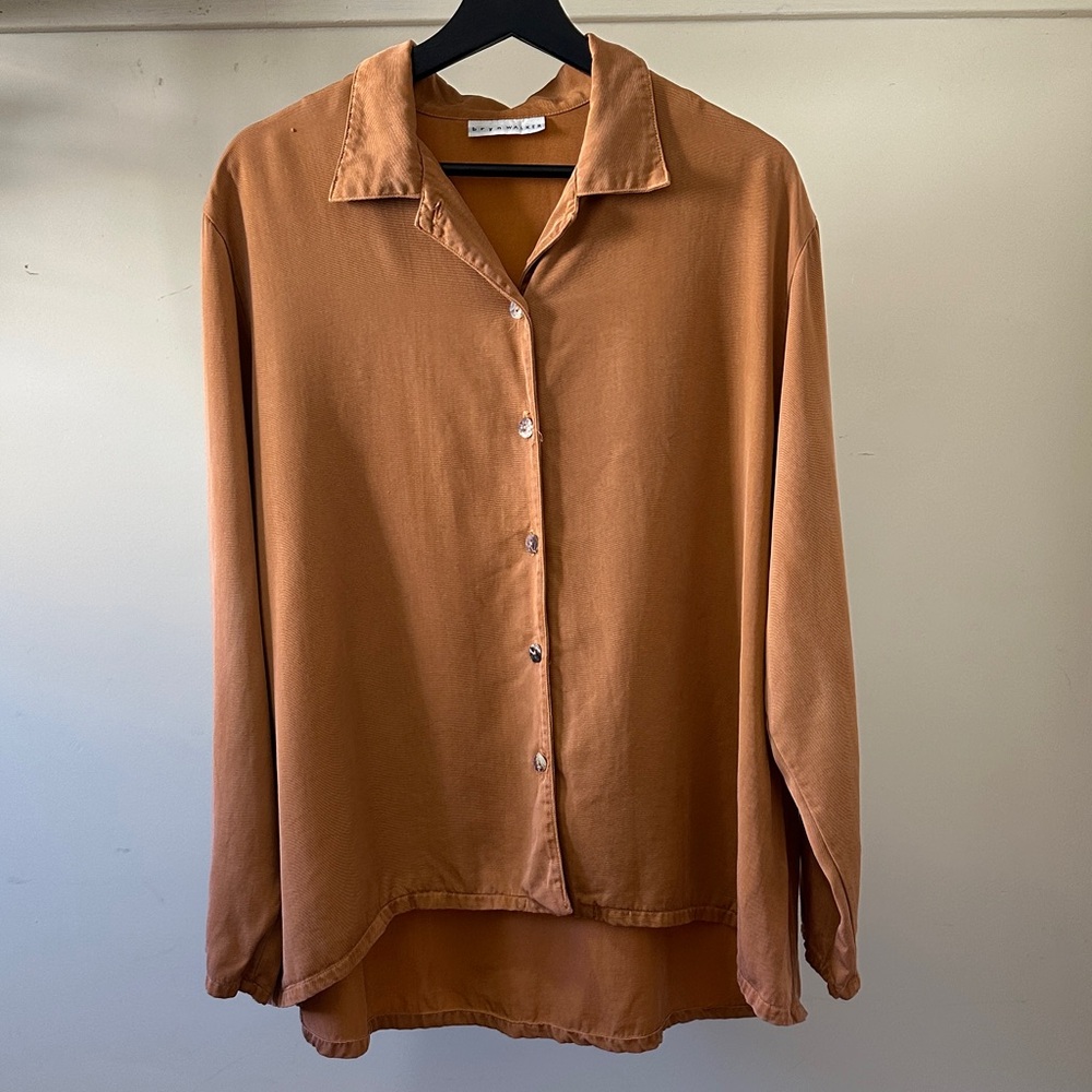 Bryn Walker lagenlook boxy relaxed trapeze swing woven button down tunic shacket